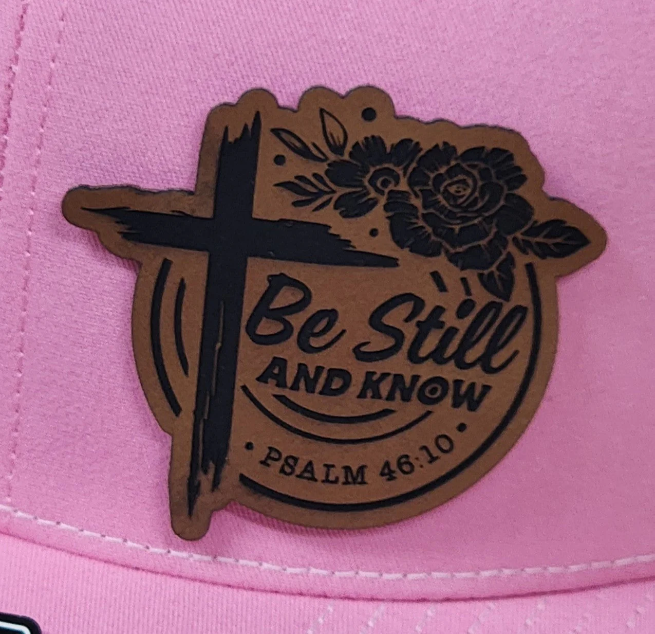 Women's Be Still and Know Engraved Leatherette Hat Patch - MR01 - Image 2