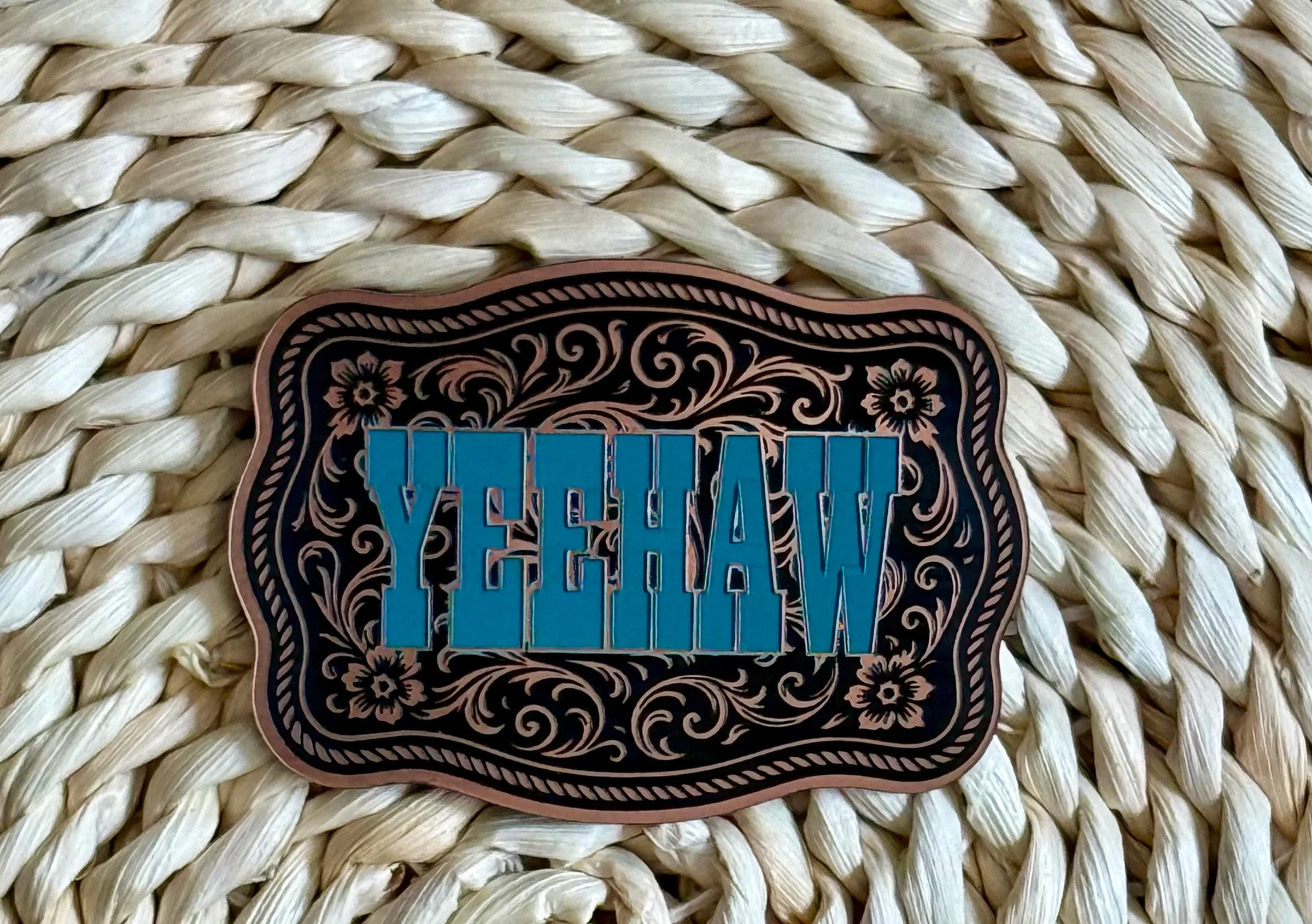 YeeHaw Scroll Design Acrylic Laser Engraved Hat Patch - Image 2