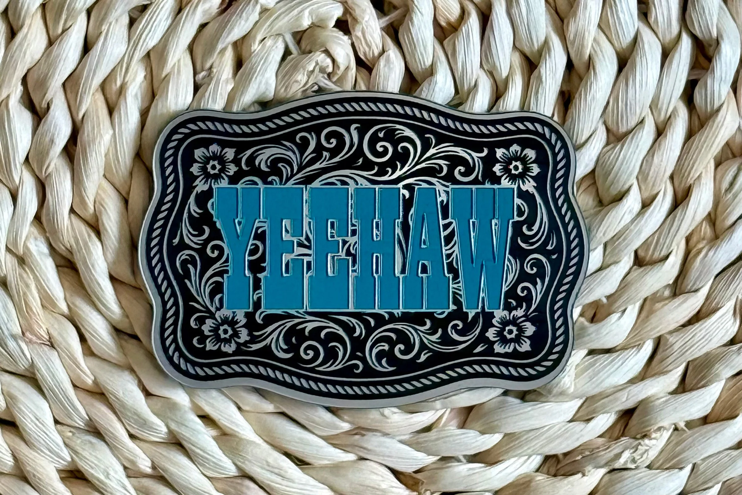 YeeHaw Scroll Design Acrylic Laser Engraved Hat Patch - Image 3